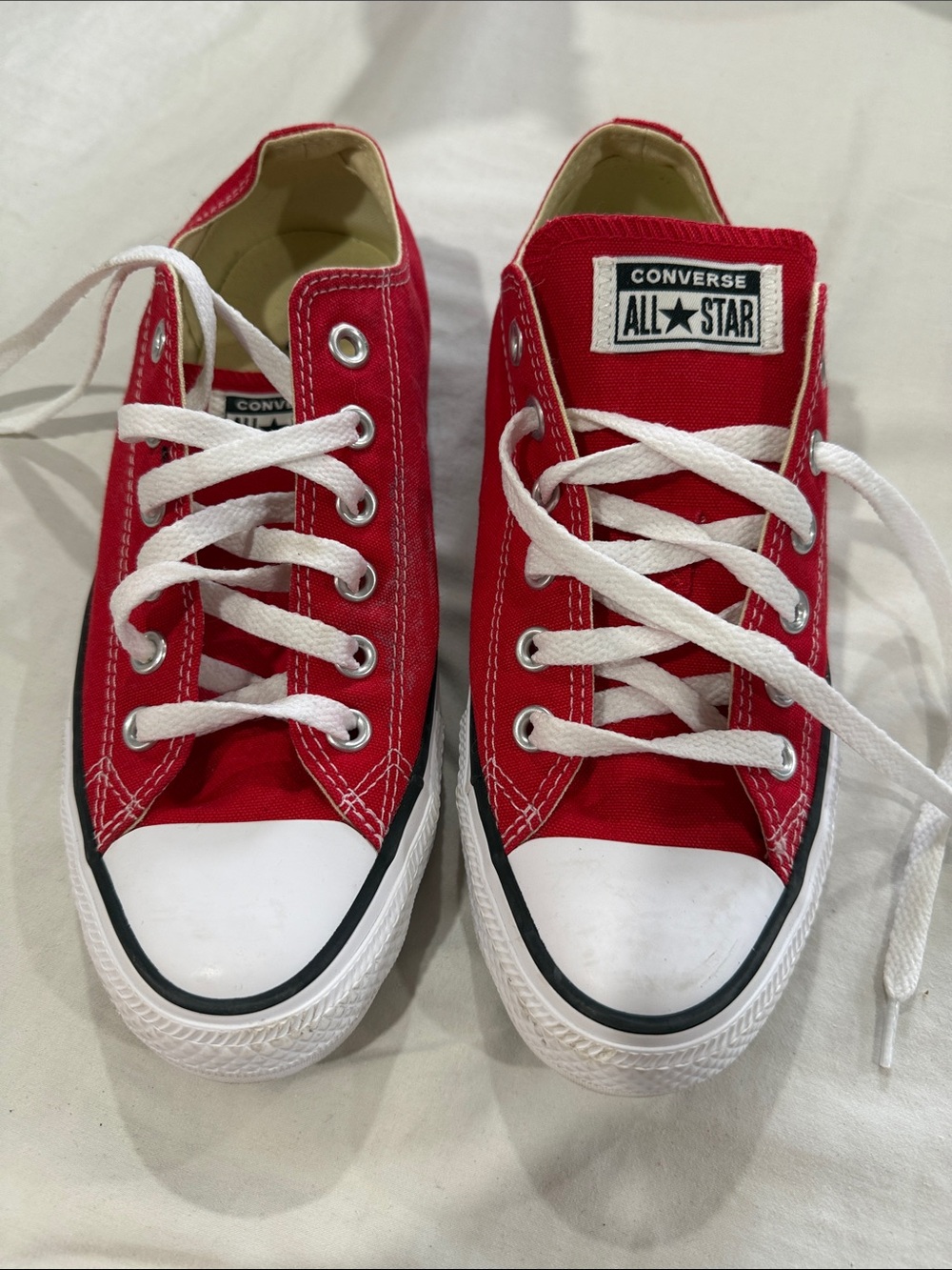 Converse Red and White Low-Top Canvas Sneakers